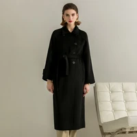 double sided cashmere nylon coat womens 2022 autumn and winter new hepburn style double breasted mid length woolen coat wholesa