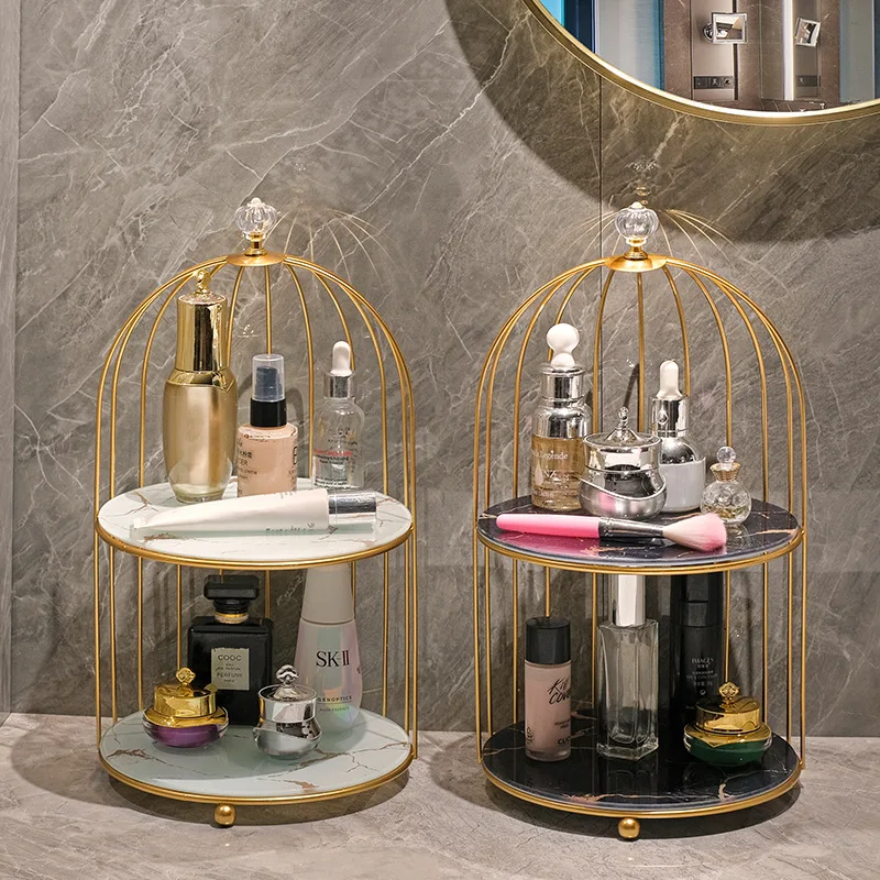

Bathroom Cosmetics Storage Rack Bird Cage Metal Makeup Organizer Shelf For Skincare Lipstick Brush Shampoo Holder New Arrival