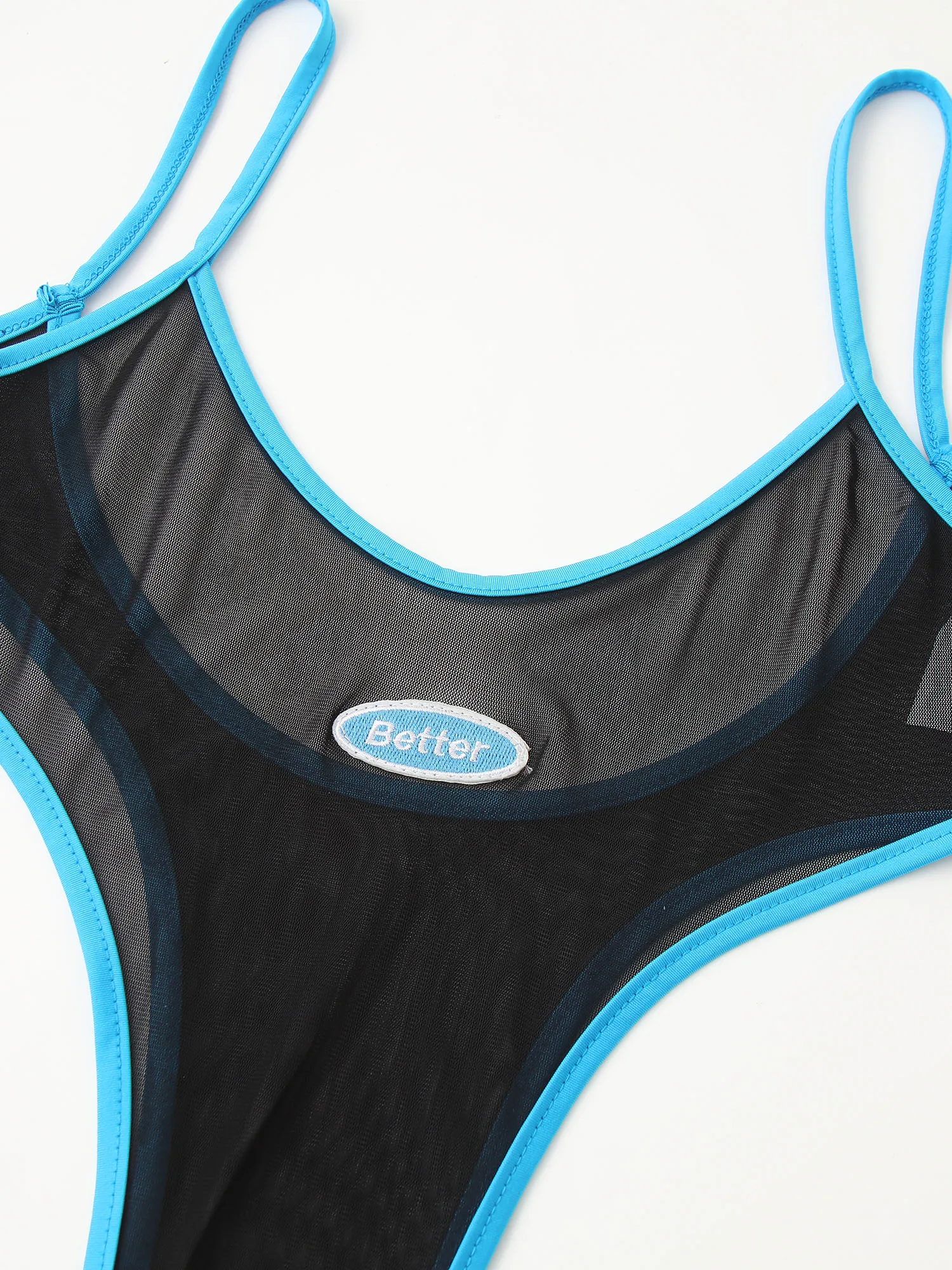 Womens See-Through Mesh Bodysuit One-Piece Swimsuit Swimwear Pool Party Bathing Suit Beachwear Spaghetti Strap High Cut Leotard