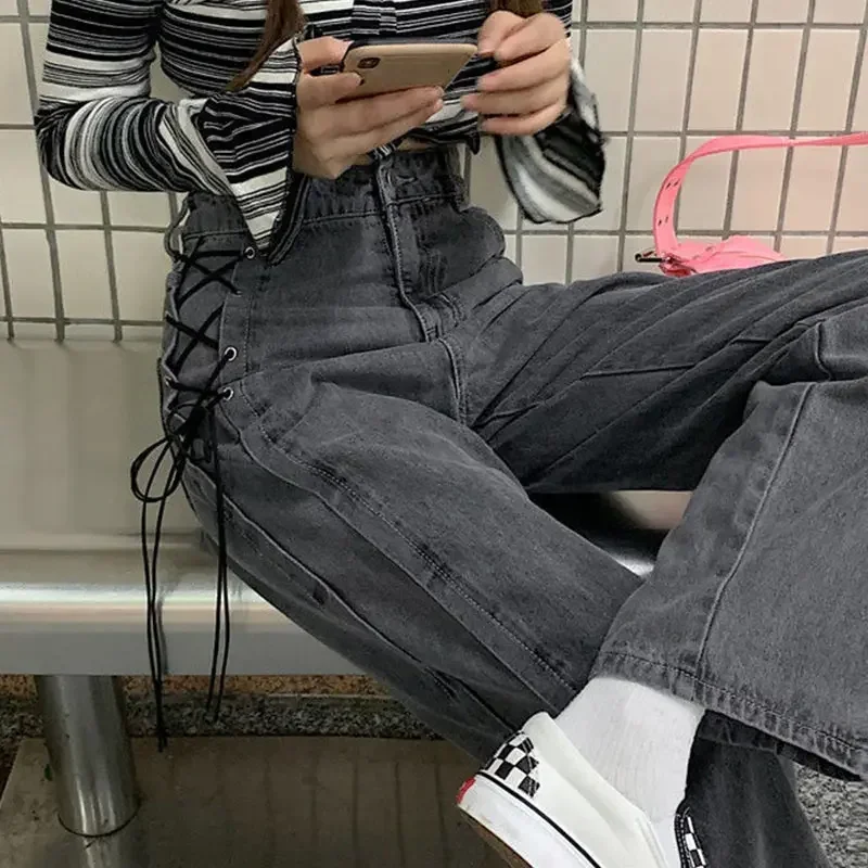 WICCON женские джинсы широкие черные