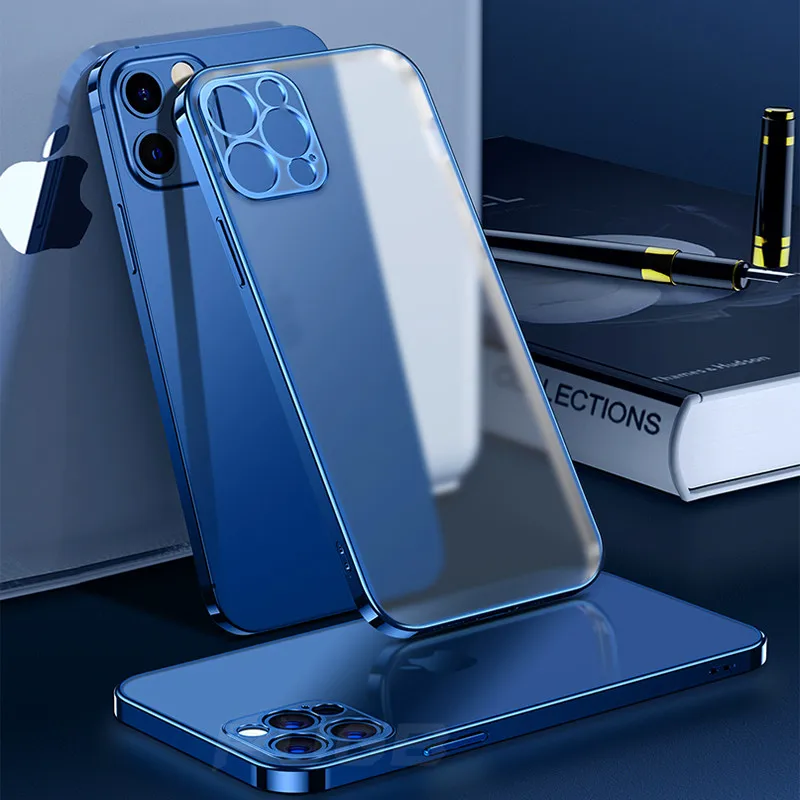 Luxury Plating Frame Transparent Matte Case for iPhone 14 Plus 13 11 12 Pro Max XR X XS 8 SE 2020 Soft Silicone Shockproof Cover