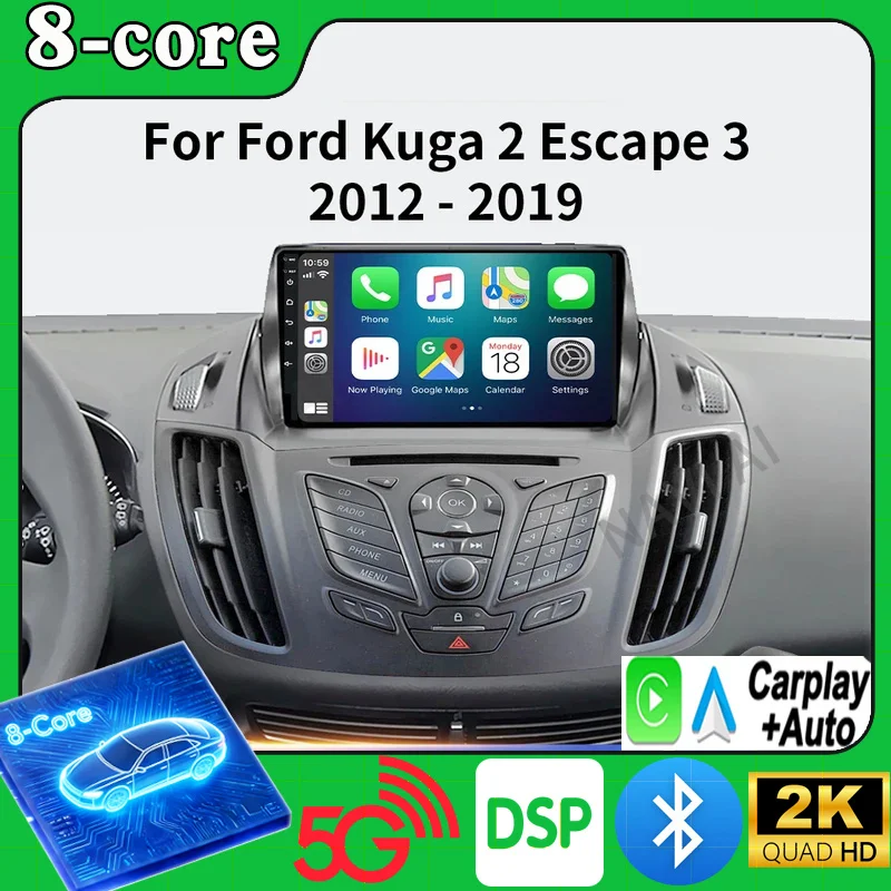 Фото Для Ford C-MAX Kuga 2 Escape 3 2012-2019: автомагнитола Android 16 с беспроводным CarPlay, GPS-навигацией, экраном, стереосистемой, видео и Bluetooth №2