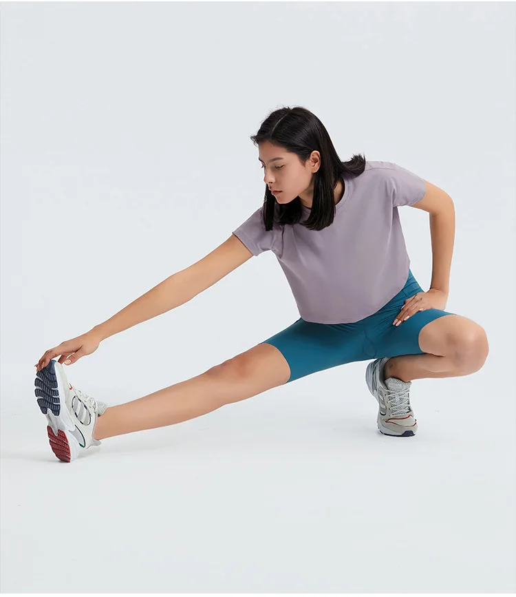 Top Women Gym Sport T-shirts Yoga Fitness Shirts Breathable Short Sleeve Crop Top Outdoor Jogging Sportswear Yoga Wear Blouse