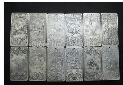 Rare silver Buddha 12 zodiac coins+charms thangka Tibet and Nepal Tibetan thangkas COINS12/pcs Tibetan Silver BRASS room