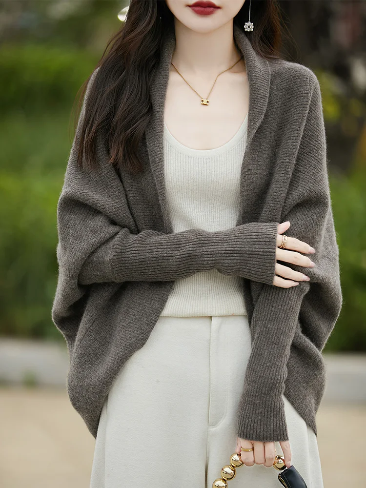 Новый женский кардиган из 100% мериносовой шерсти свитер в форме кокона шаль