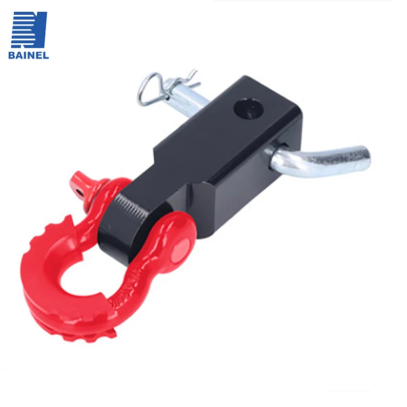 

BAINEL Shackle Receiver Recovery Shackle Block Double Hole Powder Coat RED Hitch Receiver Block Includes Hitch Pin DRing For SUV