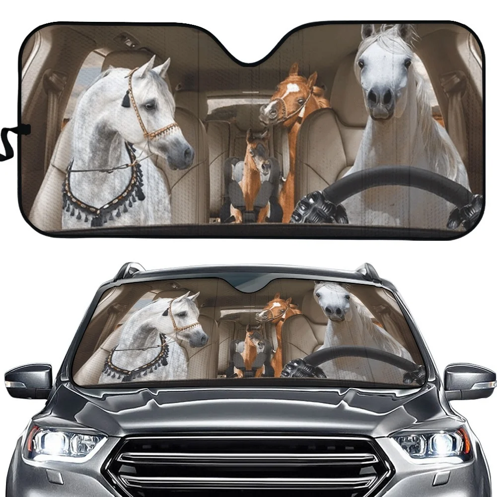 

Car Front Window Sun Visors Horse Driver Print Car Windshield Sunshade Car Windscreen Cover Sun Shade Auto Sunshades Protective