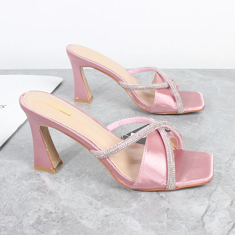 Женская обувь новинка 2024 летние шелковые сандалии на высоком каблуке с