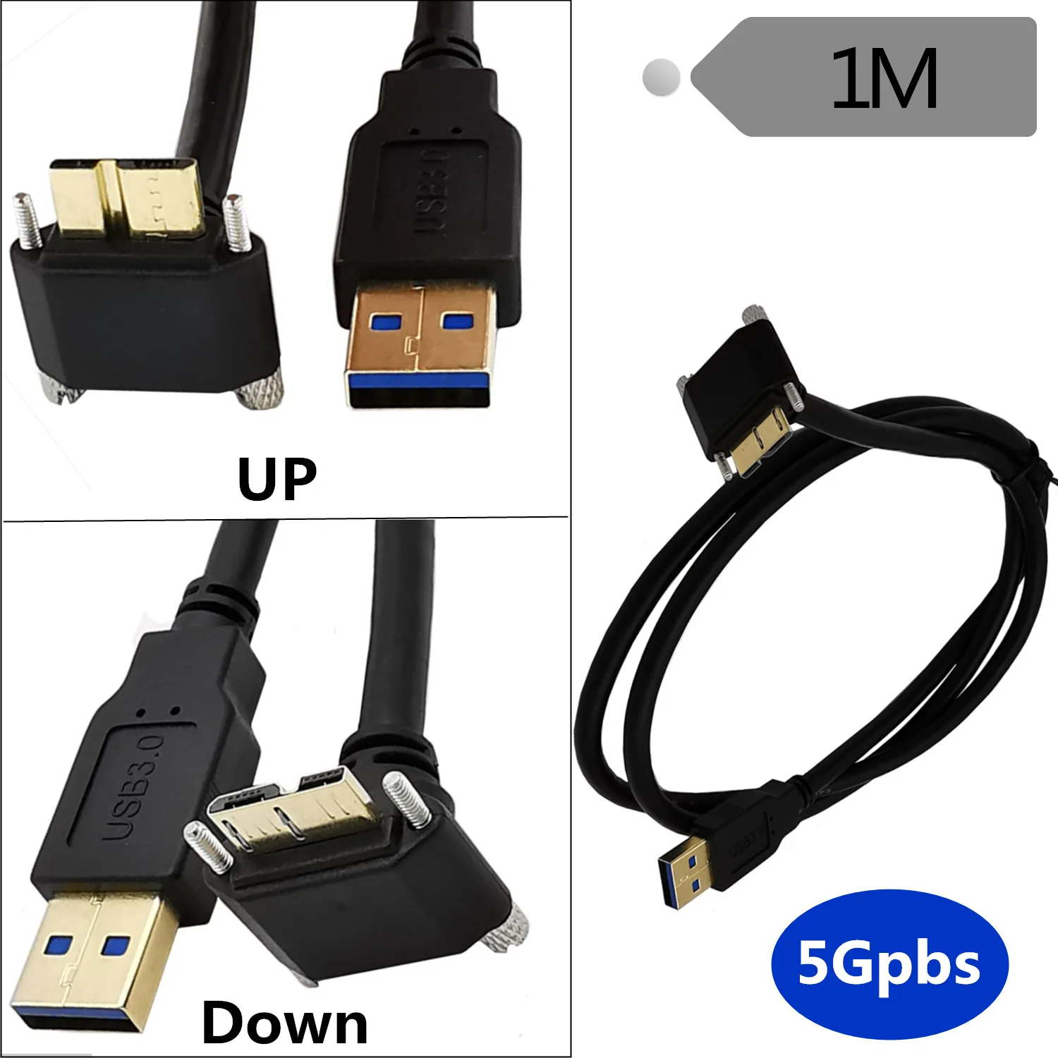 

Позолоченный USB 3,0 до 90 градусов вверх и вниз угловой микро B с креплением винтов Дата-кабель 0,3 м 1 м 1,8 м 3 м