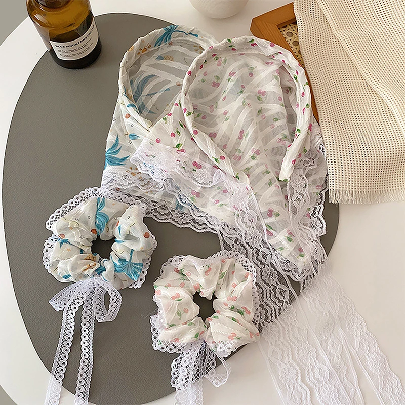 Женский кружевной шарф с цветочным принтом прозрачная треугольная повязка на