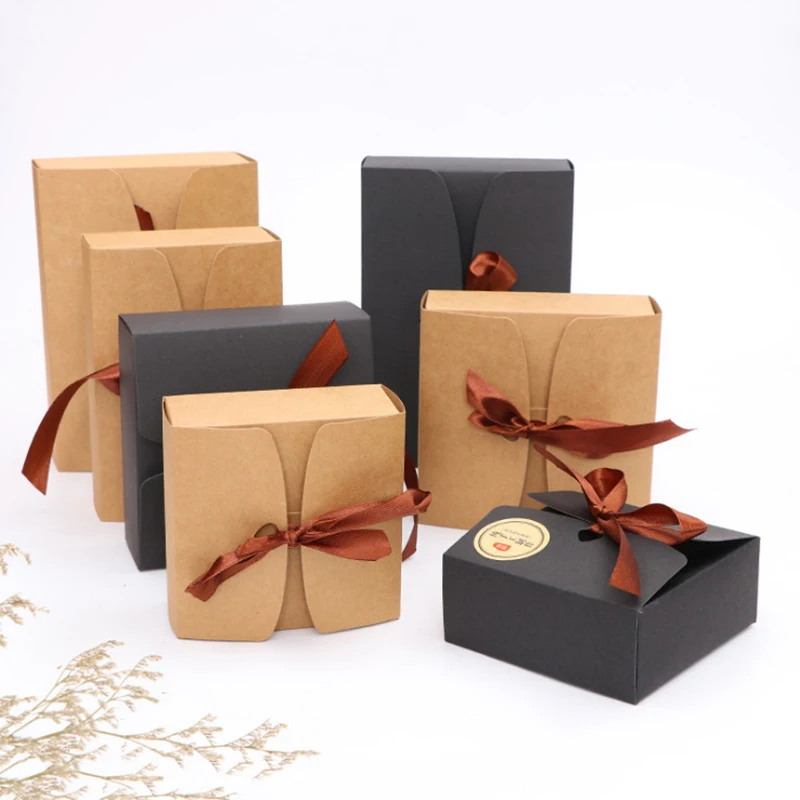 

Kraft Paper Gift Box Cookie Candy Cake Baking Packaging Gift Boxes Square Foldable Black Cardboard Packing Boxes