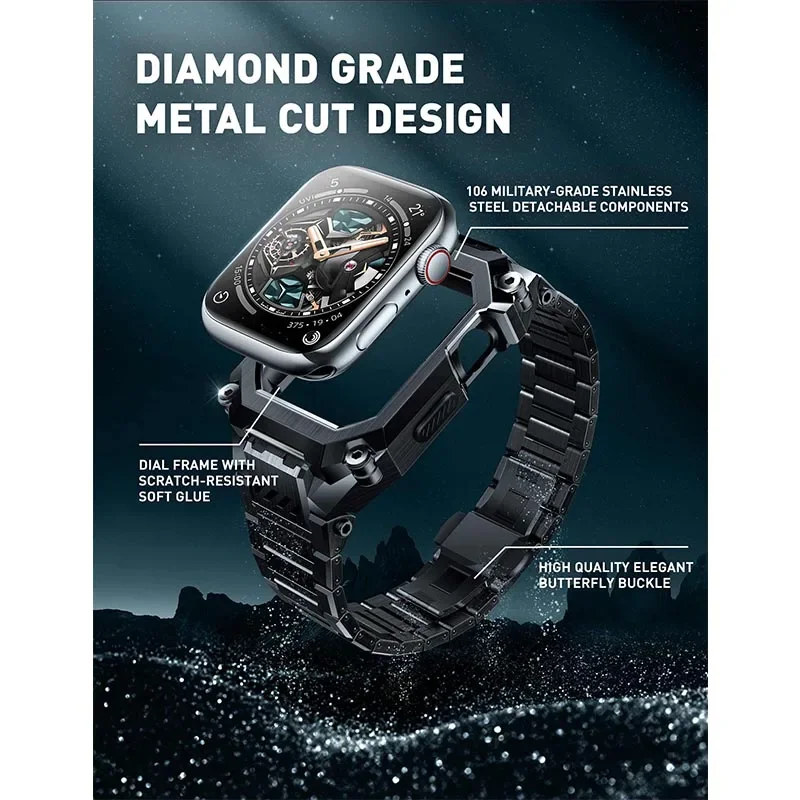 Ремешок SUPCASE для Apple Watch 9/8/7/6/5/4/SE2/SE (45/44 мм) UB Steel Series металлический прочный защитный