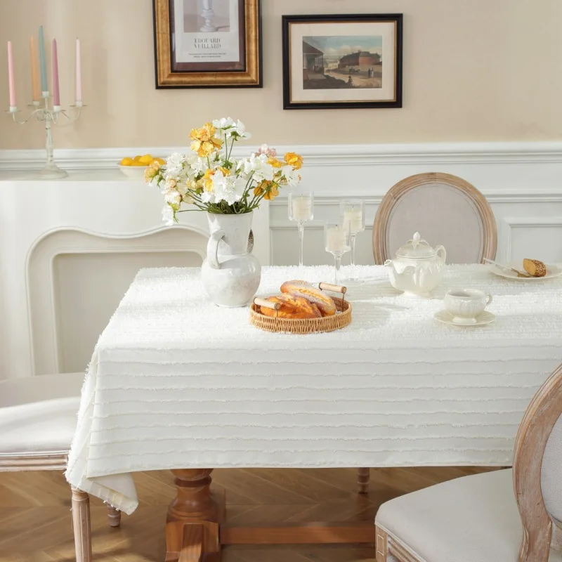 

Французская Роскошная скатерть, чехол для чайного столика, полотенце с кисточками, горизонтальная полоса, украшение для дома, скатерть для обеденного стола