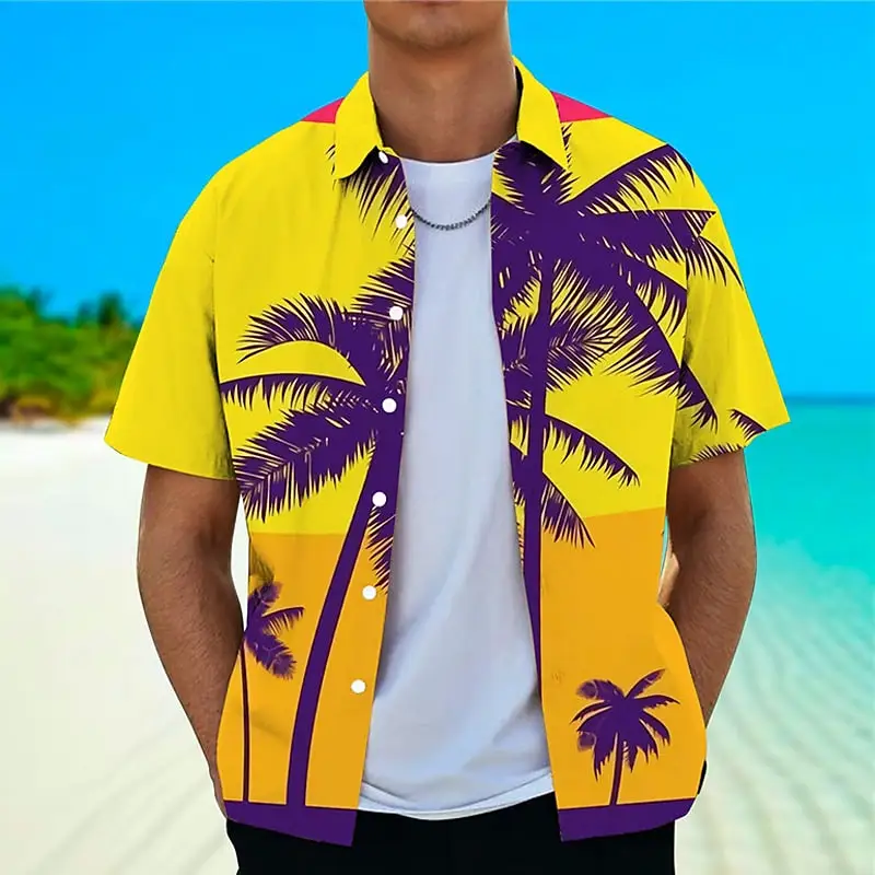 

2023 New Cuban Collar Men's Shirt Street Beach Hawaiian Shirt Man 3d Coconut Tree Graphic Street Short Sleeves Button-down Tops