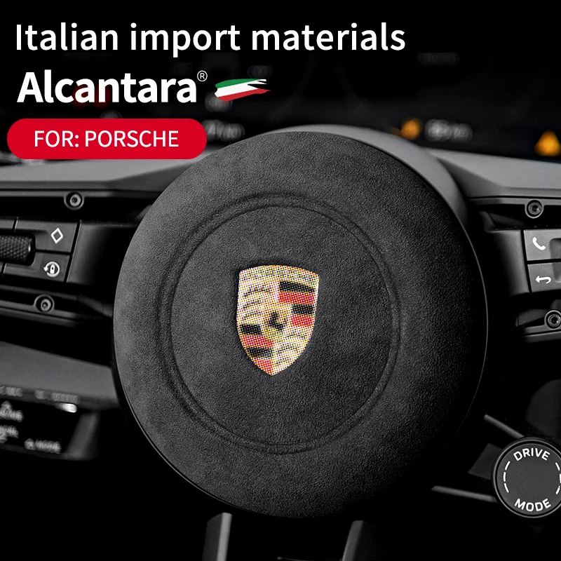 

Suede Steering Wheel Airbag Cover Labeling Protector For-Porsche Panamera 911 718 Macan Cayenne Boxster Interior Accessories