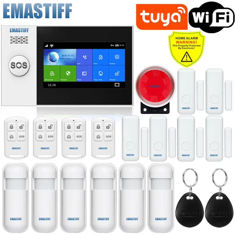 TFT Screen Tuya WIFI GSM Home Burglar Security GSM Alarm System Door Motion Detector APP Control Fire Smoke Detector Alarm