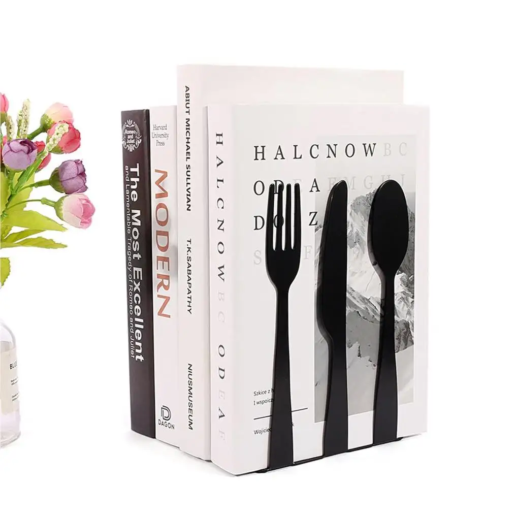 

2Pcs Metal Bookend Fork-shaped Storage Shelf Decorative Magazine Books Organizer Home Desktop Study Room Decoration