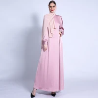 muslim dress solid color turtleneck matte a line dress balloon sleeve basic maxi dress for women 2022 kaftan abayas djellaba