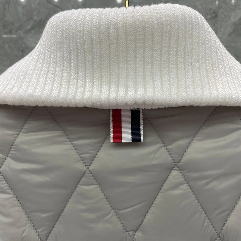 TB THOM Men's Jacket Winter Fashion Brand Coats 4-Bar Stripe Diamond Lattice Turn Down Collar Cotton-Padded Zip Pullover Jackets