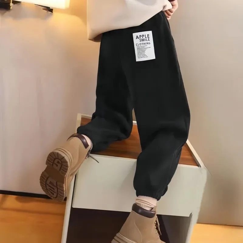 Children's Pants Autumn and Winter Clothing 2024 New Girls' Sports Fleece-lined Sweatpants Spring Older Children's...