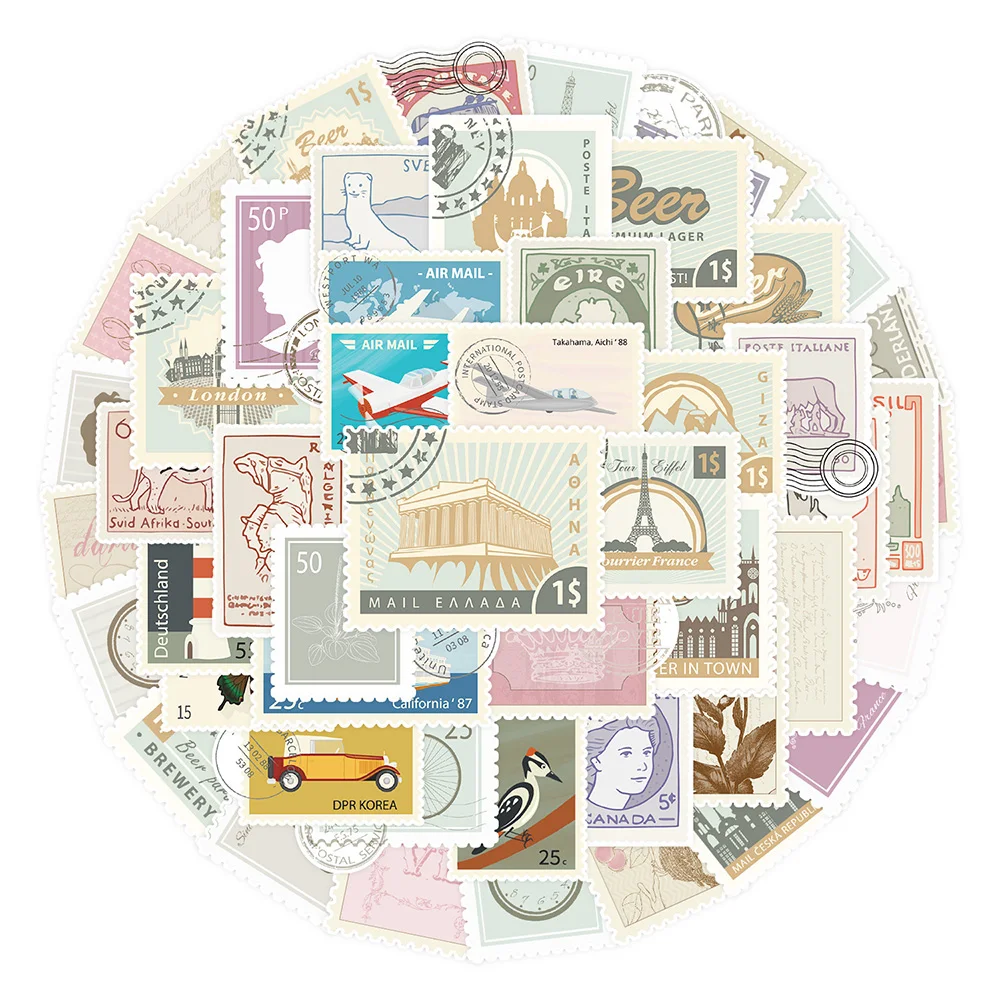 

10/30/50pcs Vintage Stamp Graffiti Stickers Retro Decal DIY Phone Notebook Water Bottle Graffiti Waterproof Sticker for Kids Toy