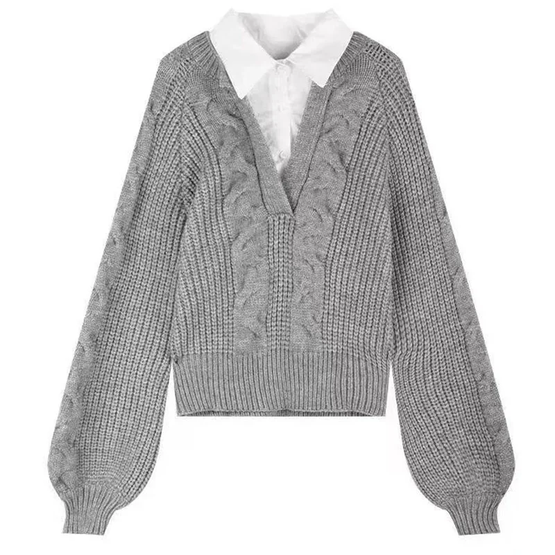 Рубашка-свитер с имитацией двух предметов для женщин модель сезона осень-зима 2023