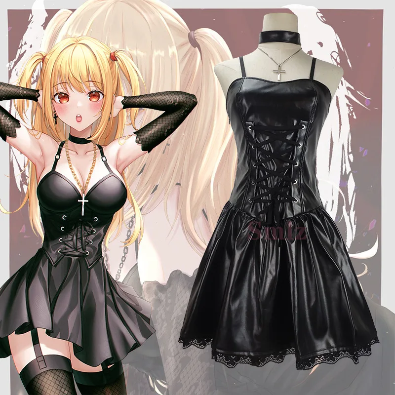 

Костюм для косплея аниме «Death Note Misa Amane», топ из искусственной кожи, кружевное черное платье, Униформа, наряд, свитер Misa