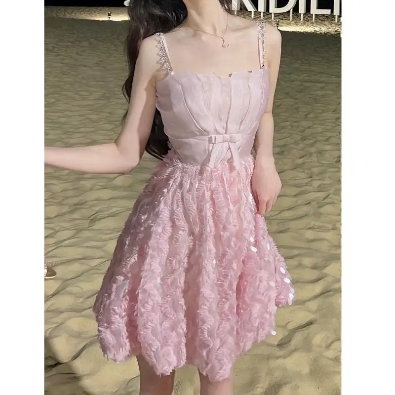 

Модная милая розовая юбка с блестками, маленькие сексуальные юбки на бретельках для праздника, дня рождения, летняя нечеткая