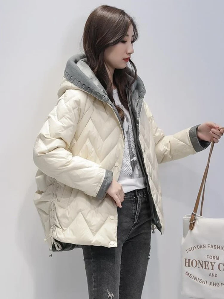 

Janveny Winter Women Ultra Light 90% White Duck Down Jacket Short Female Puffer Parkas Casual Single Breasted Warm Coat