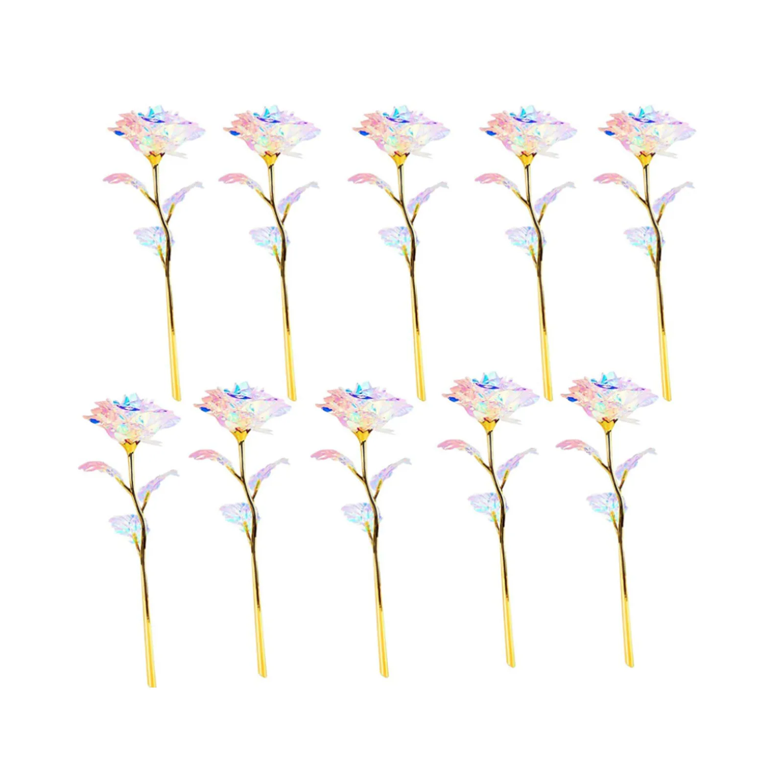 

10pcs 24K Foil Plated Rose Flower Creative Valentine's Day Gift Gold Rose Lasts Forever Love Wedding Decor Lover Lighting Rose