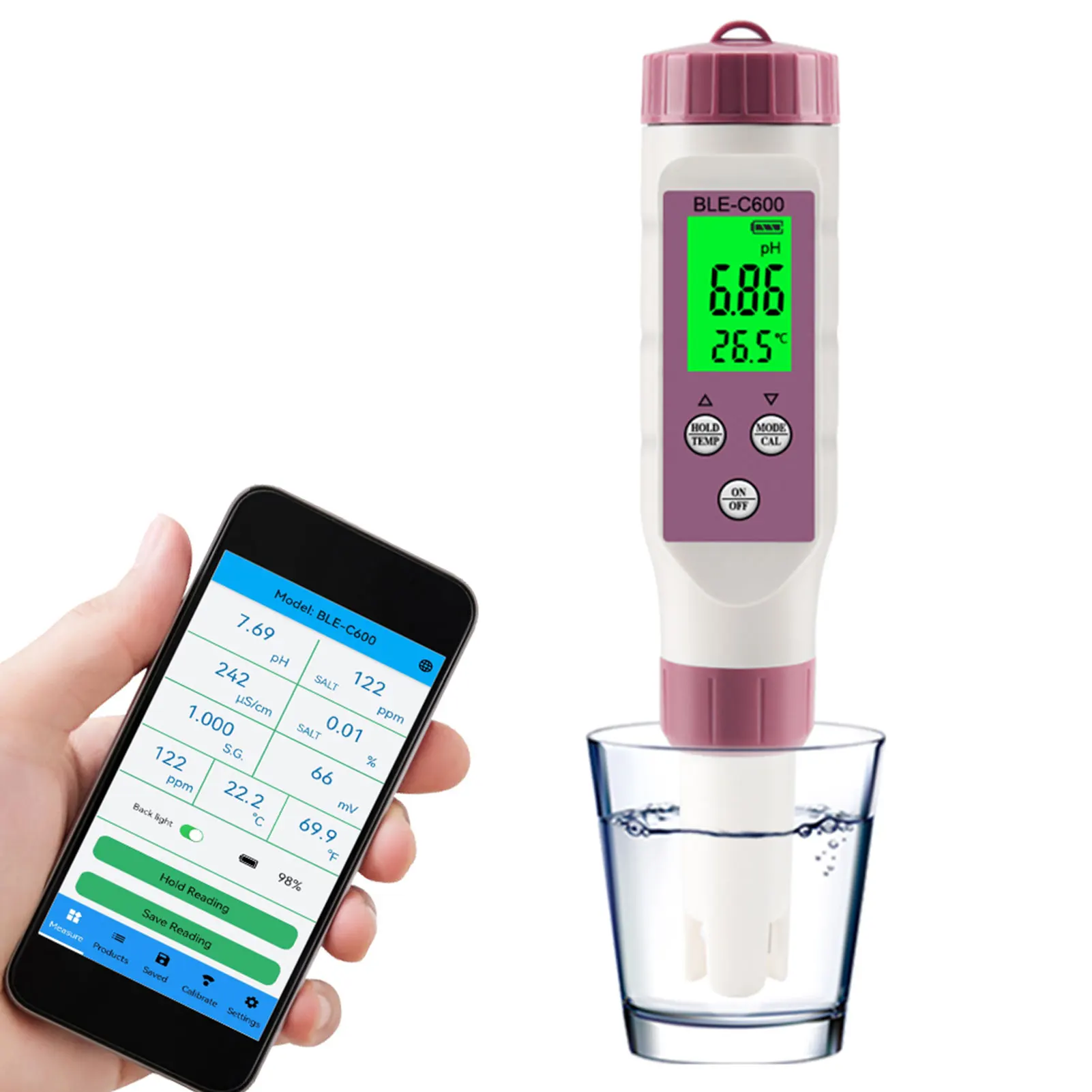 

7 in 1 Smart Water Quality Detector Digital Drinking Water Tester Pen Salinity Meter PH/TDS/EC/ORP/SG/SALT/TEMP for Well Water