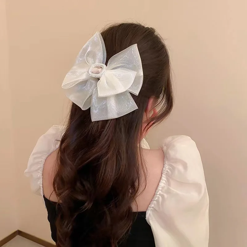 

Diamond-studded Organza Oversized Bow Hairpin Back Head Sweet Spoon Spring Clip Adult Temperament Hair Accessories AFS226
