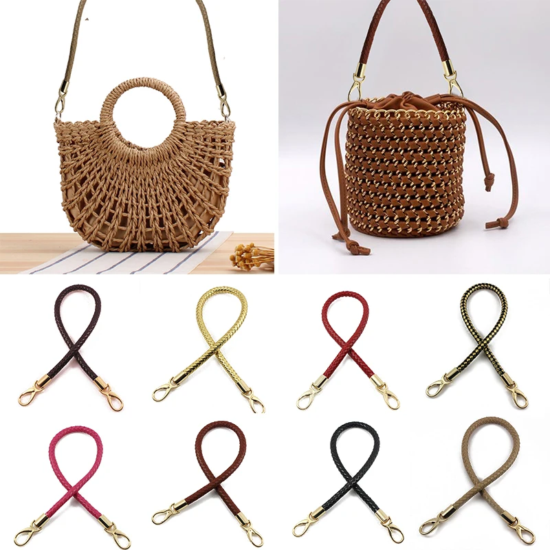 

40cm Short Bag Strap Braided Handbag Handles For DIY Purse Replacement Belt Metal Hook Buckle Shoulder Bag Strap Bag Accessories