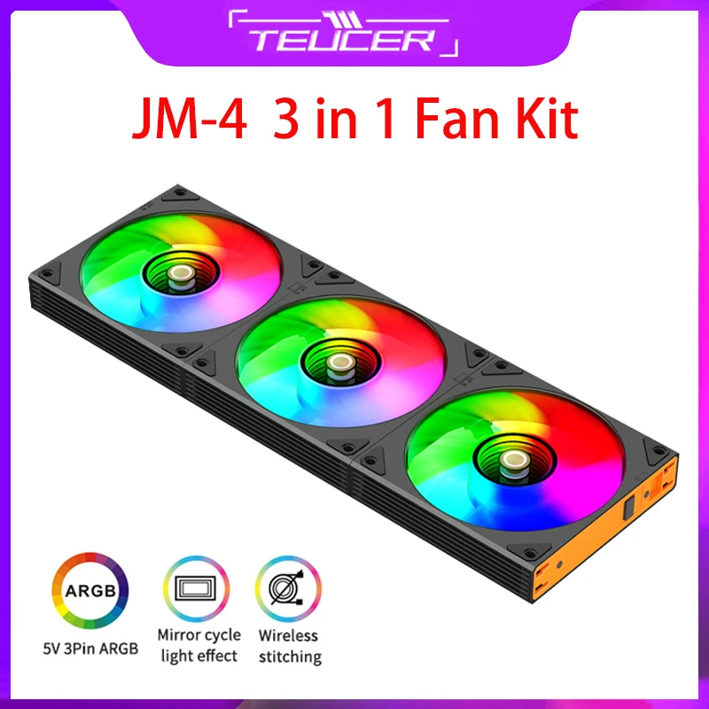 TEUCER JM - 4 Зеркальный цикл ARGB Корпус PC Вентилятор 3 в 1 Комплект Компьютерный