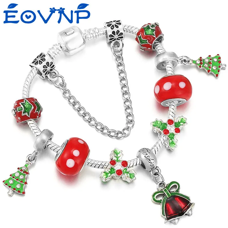 Зеленая Рождественская елка браслеты с бусинами Санта-Клауса браслет для женщин