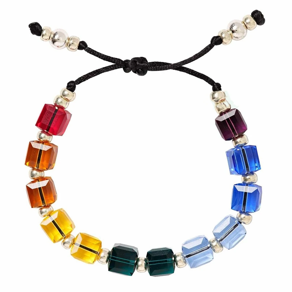 

KKBEAD Colorful Crystal Square Clear Beaded Bracelet for Women Jewellery Rainbow Boho Ice Candy Bracelets Accessories Pulseras