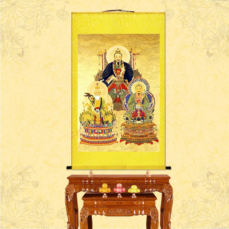 

Изображение, висящее от основателя Taoism Sanqing, изысканный религиозный шелковый свиток, висящее изображение