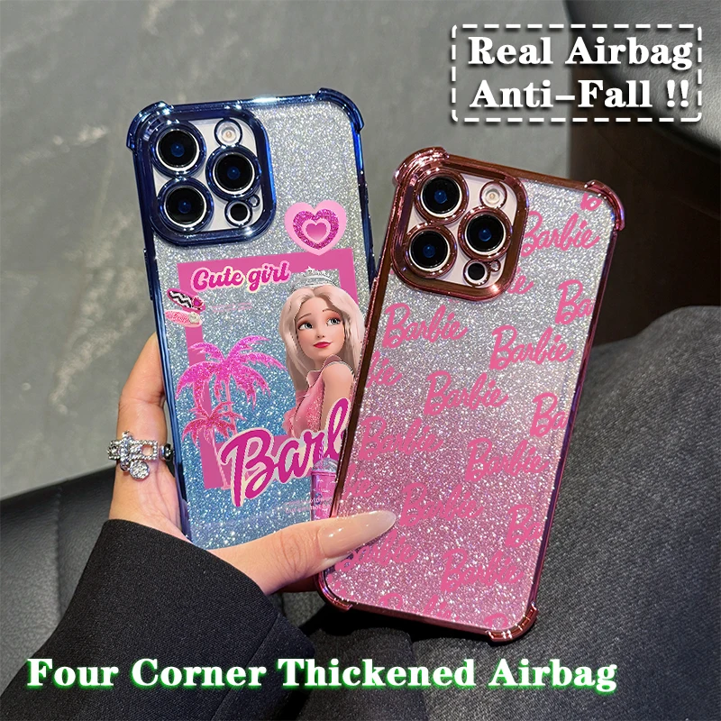 Ins Pink B-Barbies Plating Case For Xiaomi 14 14Pro 13 13Pro Poco F4 F5 X5 X3 Pro 4G 5G Anti Fall Airbag Back Cover
