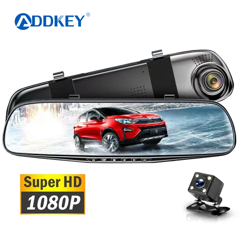 ADDKEY 4.5 Inch Dash Cam Car DVR 24H Parking Monitoring Full HD1080P Camera Video Recorder Cycle Dashcam Driving Rearview Mirror