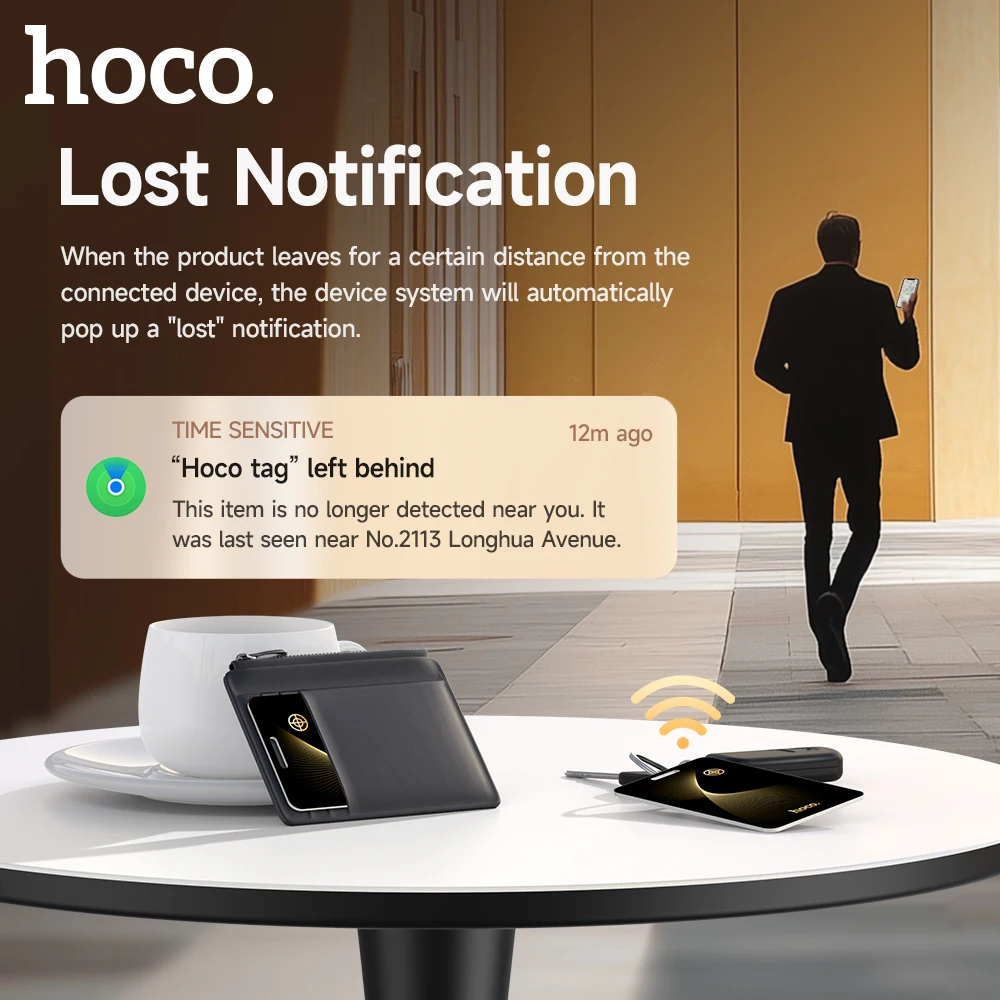 Фото HOCO Smart Anti-Lost трекер устройство кошелек ультратонкий GPS карта местоположения беспроводная зарядка IP68 водонепроницаемый для iPhone Find My Tag №2