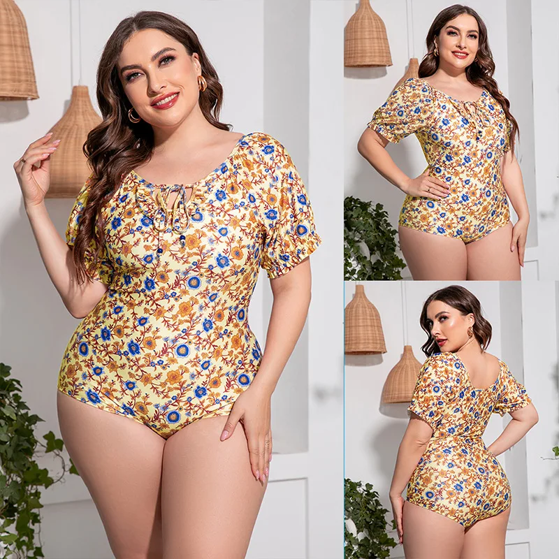 

Europe and America Floral Bikini Fashion Floral One Piece Swimsuit Large Size Ladies Clothing Beach Spa
