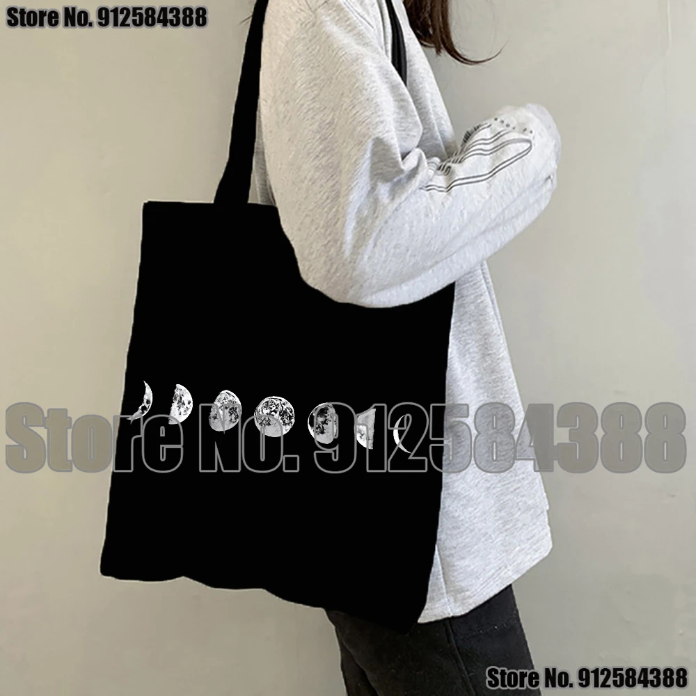 

Korean Gothic Moon Print Canvas Bag Casual Large-capacity Ins Women Shoulder Bag Punk Fashion Simple Women Grunge Shopper Bags