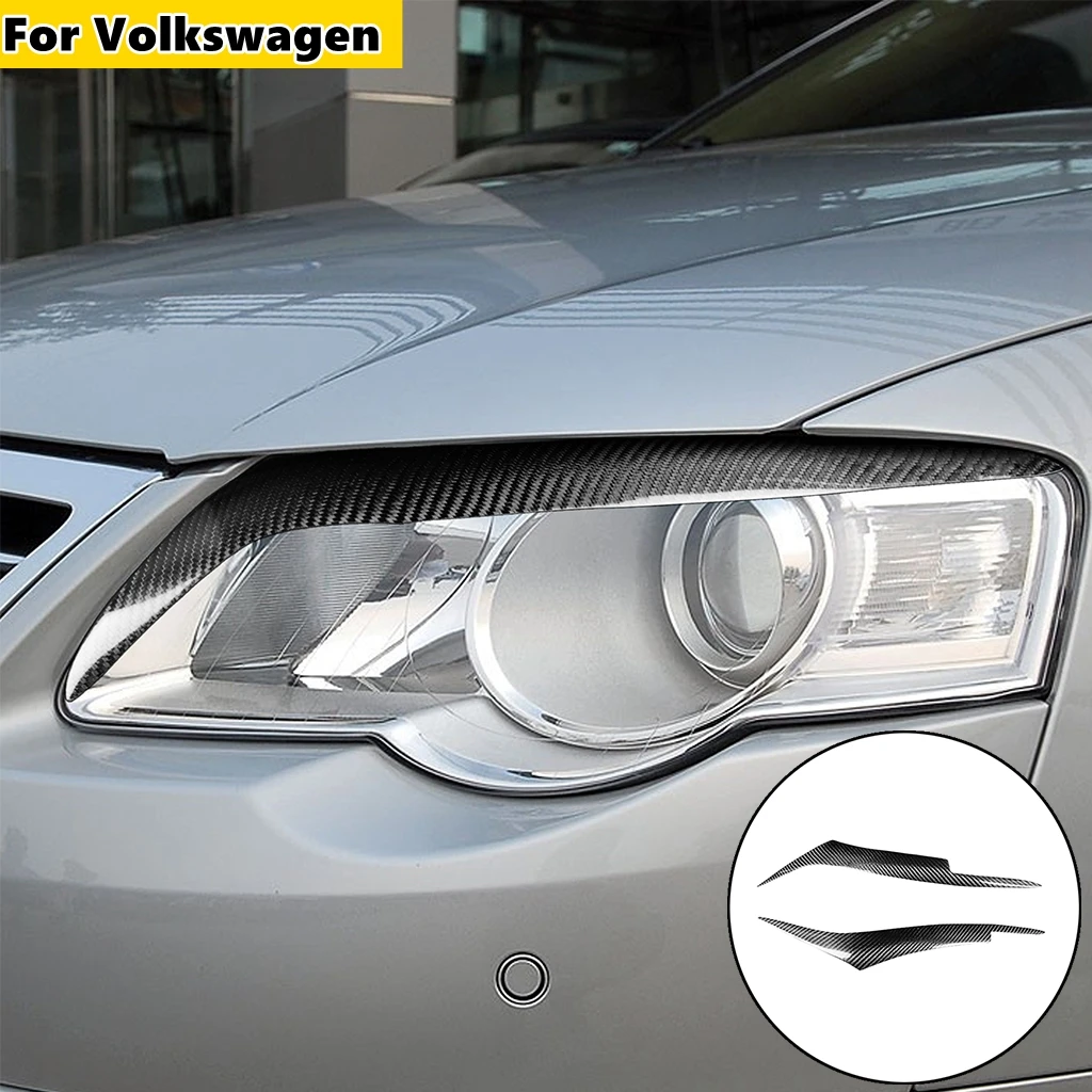 

1pair Real Carbon Fiber Car Headlights Eyebrow Eyelids Trim Cover For Volkswagen Magotan R36 2007 2008 2009 2010
