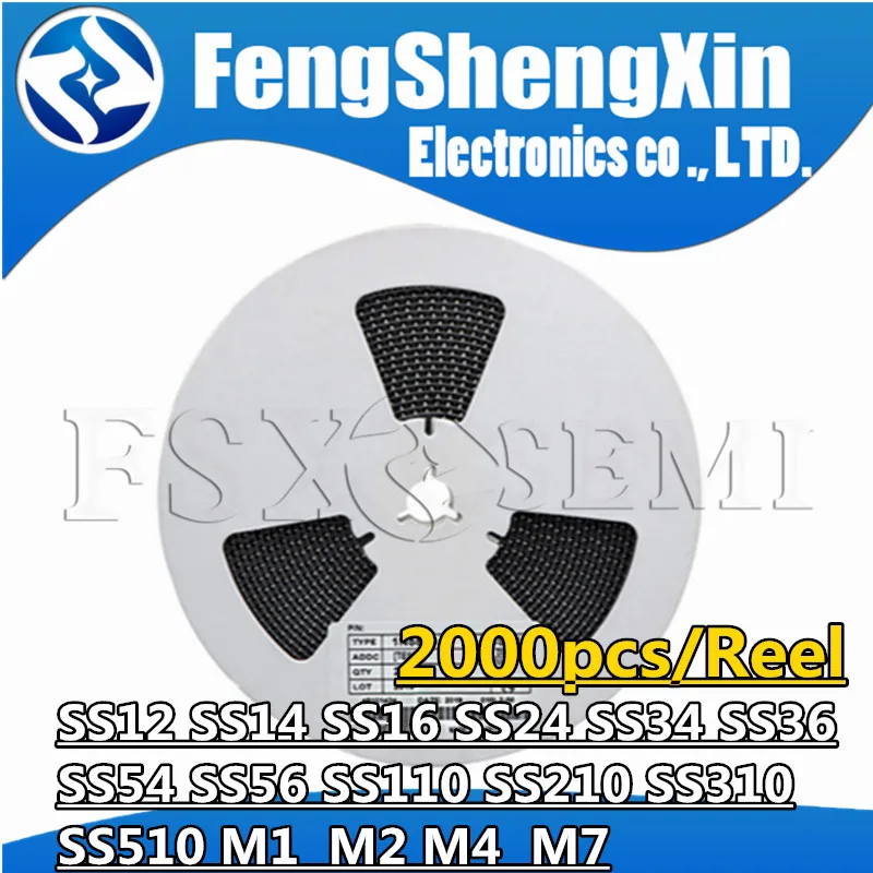 2000 шт., светильники SMA, диоды SS12, SS14, SS16, SS24, SS34, SS36, SS54, SS56, SS110, SS210, SS310, SS510, M1, M2, M4, M7, 1N4007, 1N5819, 1N4001