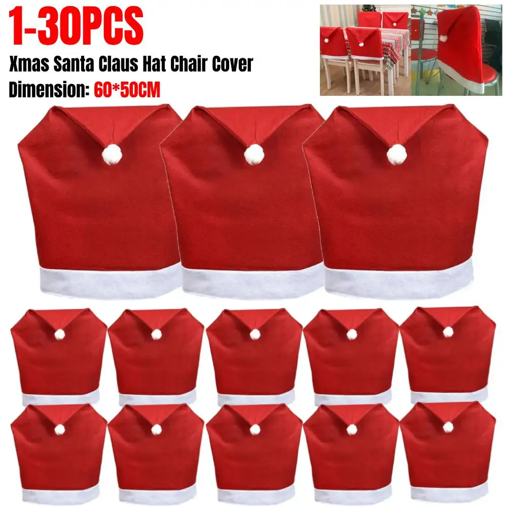 

1-30Pcs Xmas Santa Claus Hat Chair Cover Christmas Decoration Table New Year 2023 Ornament for Home Navidad Noel Xmas Gift