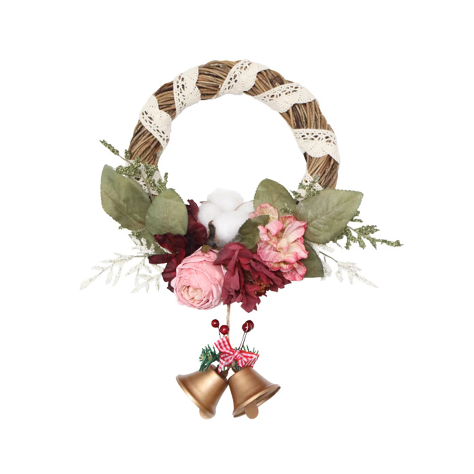 

Simulation Wreath Artificial Rose Christmas Listing Welcome Sign Bells Home Party Decoration Door Hanging Garland DIY Ornaments