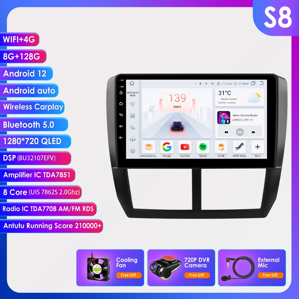 

Hizpo 9 "Android 14 UIS7862 Carplay для Subaru Forester Impreza WRX STI Автомобильный радиоприемник Мультимедийный плеер GPS Navi RDS 4G DSP BT 2 Din