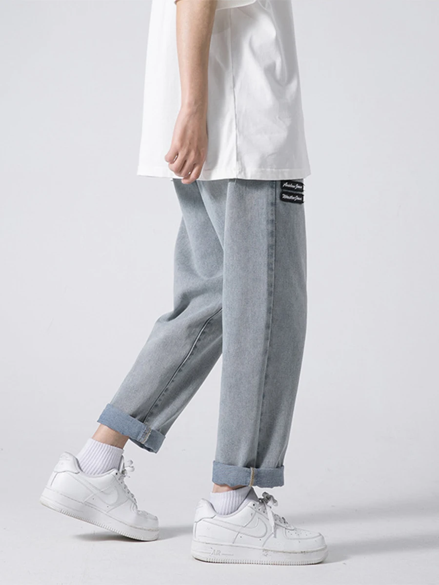 Four Seasons Men's Clothing Straight All-match Jeans Trend Simple Harem Pants Loose Casual Pants Fashion Streetwear Ins Hot Sale