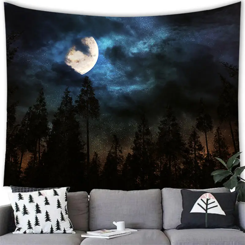 Настенный гобелен с изображением ночного звездного неба декор принтом Галактики