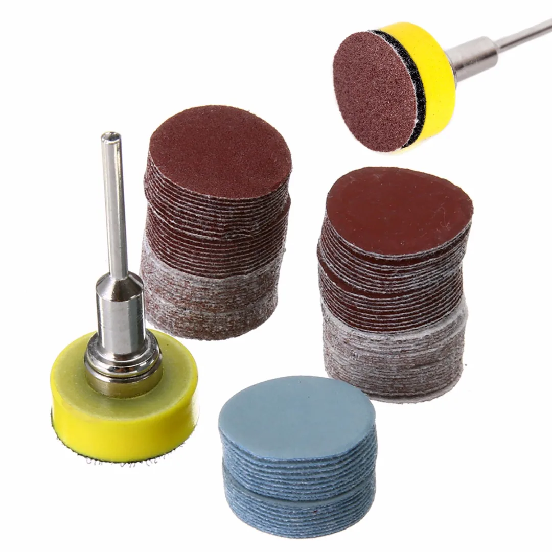 

100pcs Sanding Discs + 1" Abrasives Hook Loop Backer Plate + 1/8inch Shank Set Sandpaper Disc Fit for Cleaning Polishing